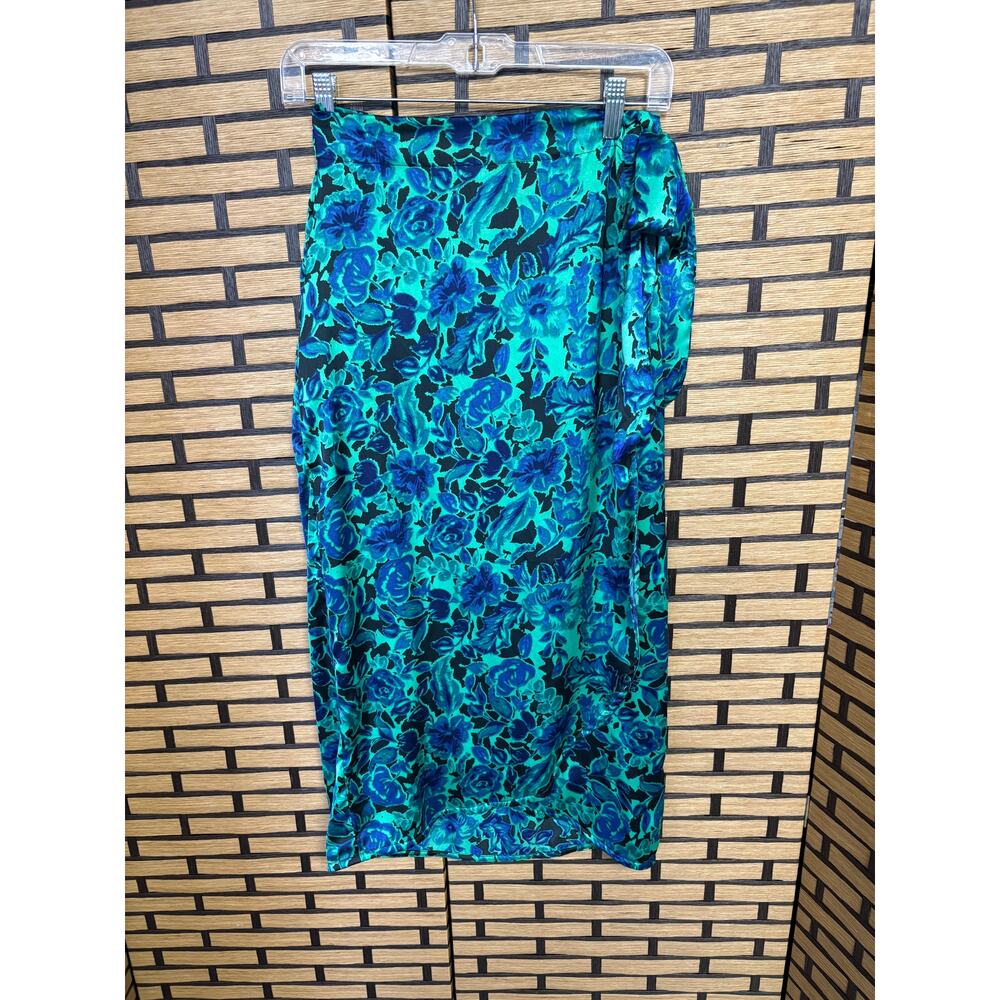 Vera Moda Blue And‎ Green Wrap Style Midi Skirt Size XS